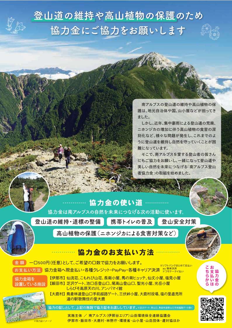 南アルプス登山者協力金について | 信州遠山郷